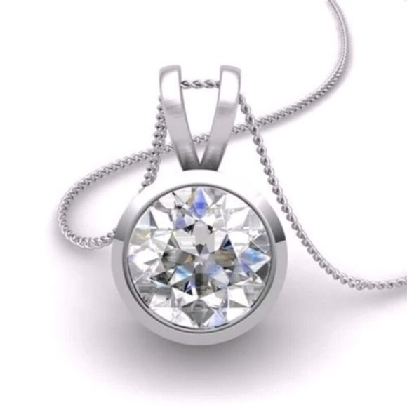 New Beautiful 925 Silver 2ct Round Sim. Diamond Necklace - Picture 1 of 2